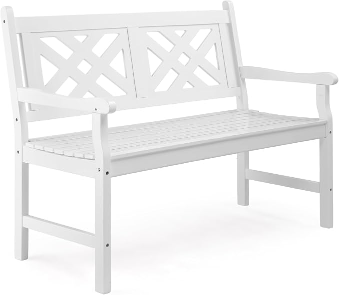 VINGLI 50" Outdoor Wood Bench, Weatehr Resistant Wooden Garden Patio Bench by VINGLI