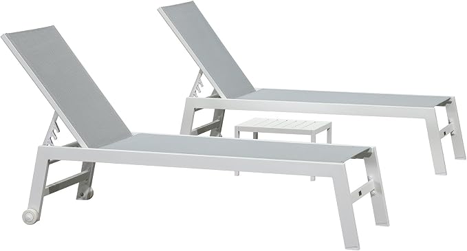 PURPLE LEAF Patio Lounge Chair 2 Pieces White Aluminum Outdoor Chaise Lounge - Image 9