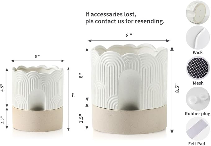 Nihow Self Watering Plant Pot for Indoor Plants : 6 Inch & 8 Inch Ceramic - Image 2