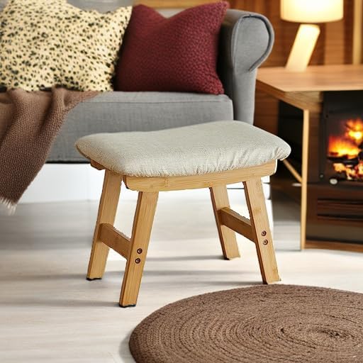 Foot Stools Ottoman, Small Foot Stool Ottoman, and Footstool, Wooden Foot Stool - Image 2