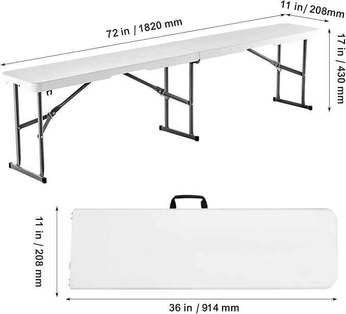 VEVOR Plastic Folding Bench, 6ft Portable Folding Bench, Smooth High Density - Image 10