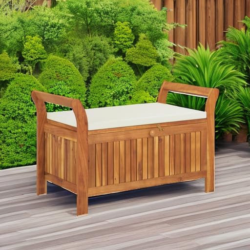 vidaXL Garden Storage Bench, Solid Acacia Wood, Classic Outdoor Design - Image 5