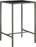 Garden Bar Table Gray 27.6"x27.6"x43.3" Poly Rattan and Glass by FAMIROSA