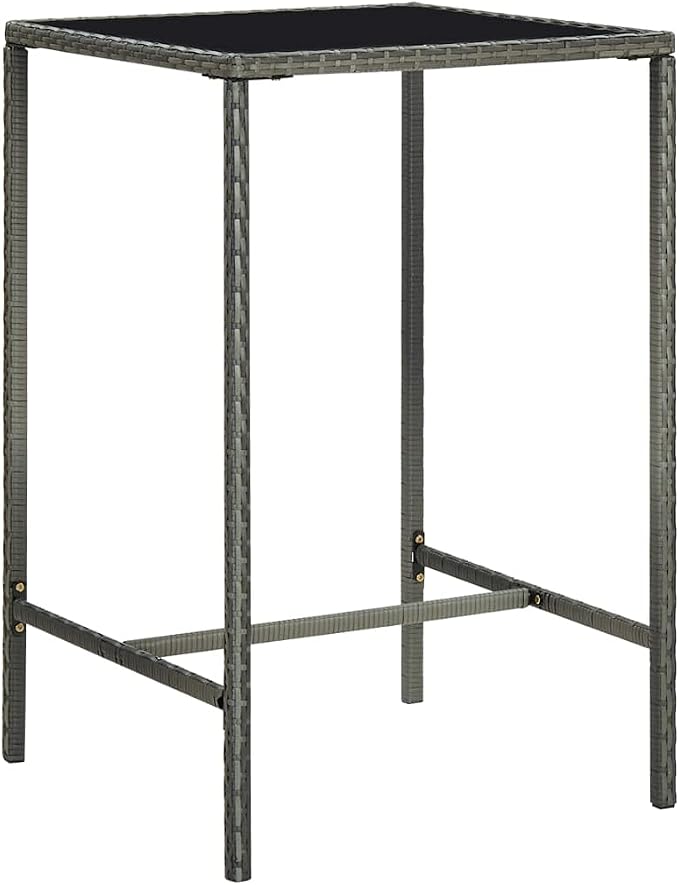 Garden Bar Table Gray 27.6"x27.6"x43.3" Poly Rattan and Glass by FAMIROSA