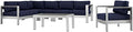Modway Shore 6-Piece Aluminum Outdoor Patio Sectional Sofa Set in Silver Navy by Modway
