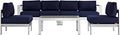 Modway Shore 5-Piece Aluminum Outdoor Patio Sectional Sofa Set in Silver Navy by Modway