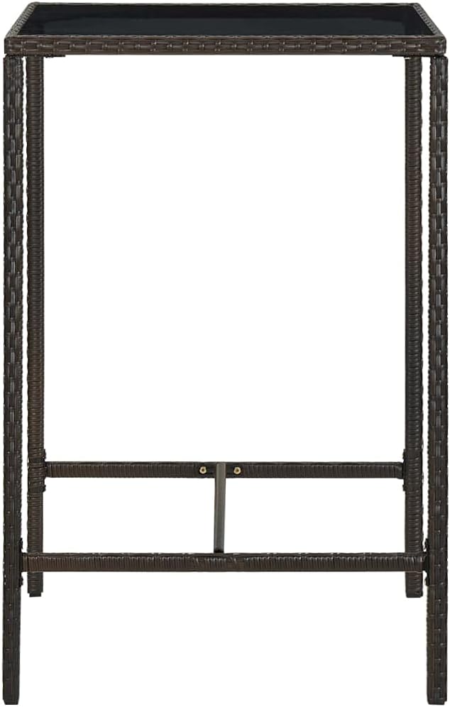 SKM Patio Bar Table Brown 27.6"x27.6"x43.3" Poly Rattan and Glass - Image 4