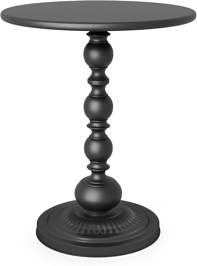 Metal Small End Table, Vintage Matte Black Round Side Table Nightstand by Funecy