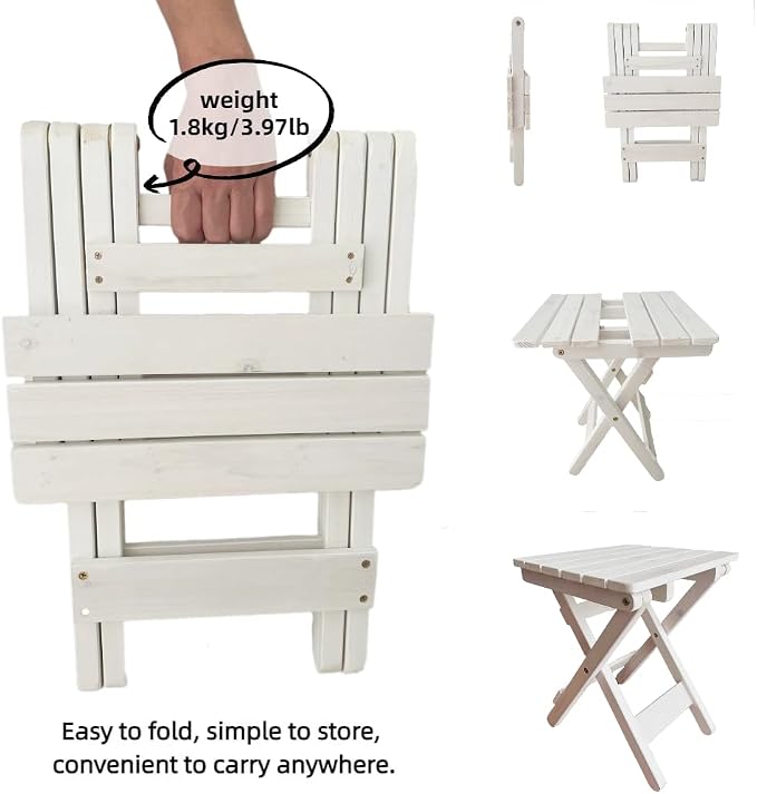 Outdoor Side Table, No Assembly Folding Wooden End Table - Image 4