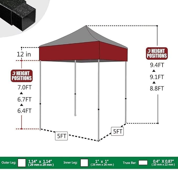 Eurmax USA 5'x5' Pop Up Canopy Tent Commercial Instant Canopies - Image 3