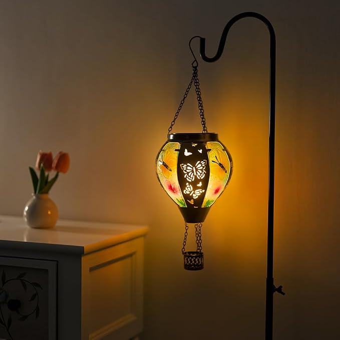 DREAMSOUL Butterfly Hot Air Balloon Solar Lantern, Glass & Metal Outdoor - Image 2