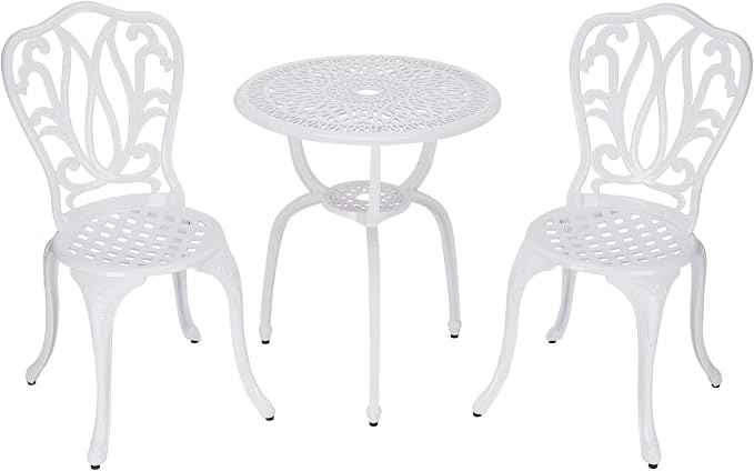 3 Piece Bistro Set, Outdoor Patio Set, Anti-Rust Cast Aluminum Bistro Table Set - Image 2