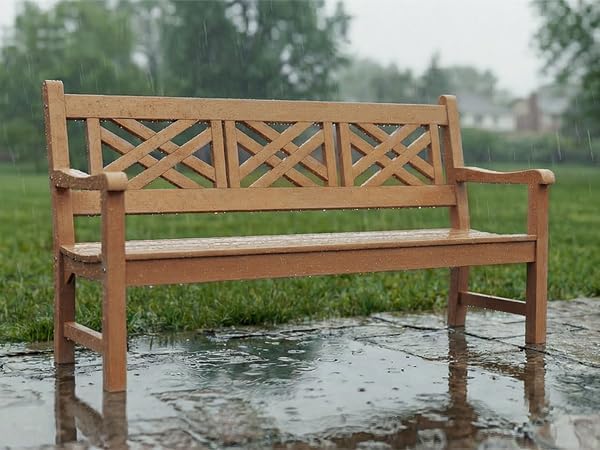Psilvam 63''W All-Weather Poly Lumber Outdoor Bench – Teak Color, 3-Person - Image 6