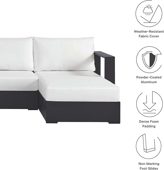 Modway Tahoe Aluminum 4-Piece Outdoor Patio Furniture Gray White, Modular - Image 5