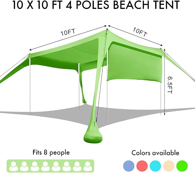 Beach Canopy Tent Shade with Sidewalls 10x10FT, 6.6FT Tall, UPF50+ Sun Shelter - Image 4