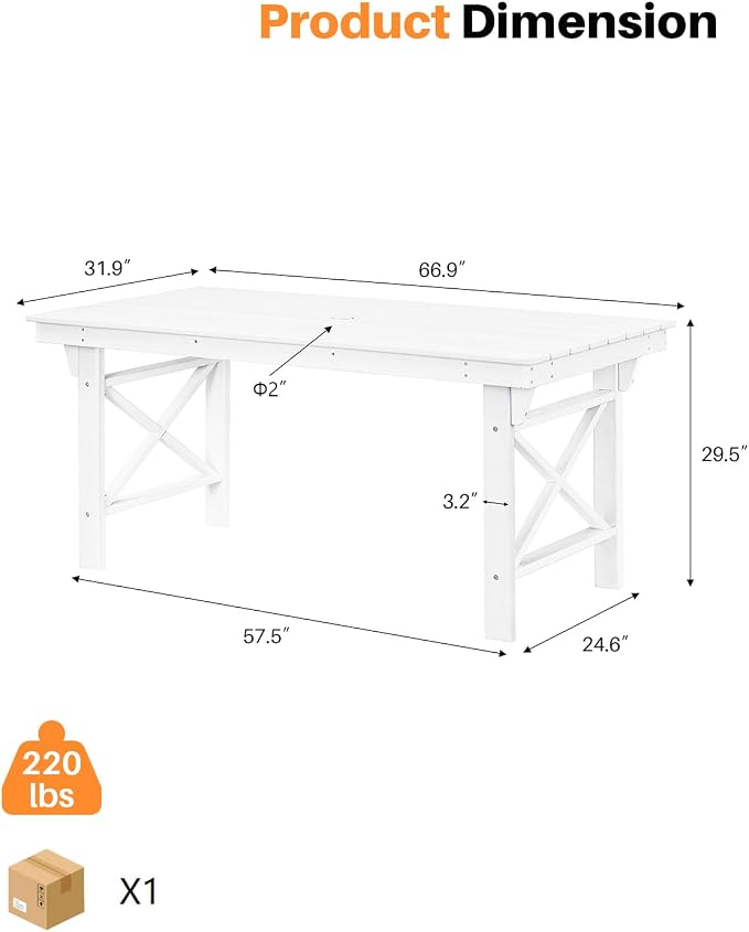 HDPE Outdoor Dining Table, 66.9” Rectangle Patio Dining Table - Image 4
