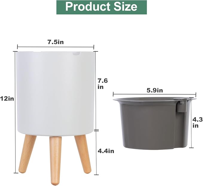 7.8 Inch Planter Pot with Solid Wood Legs, Self Watering Planter Pots with - Image 5