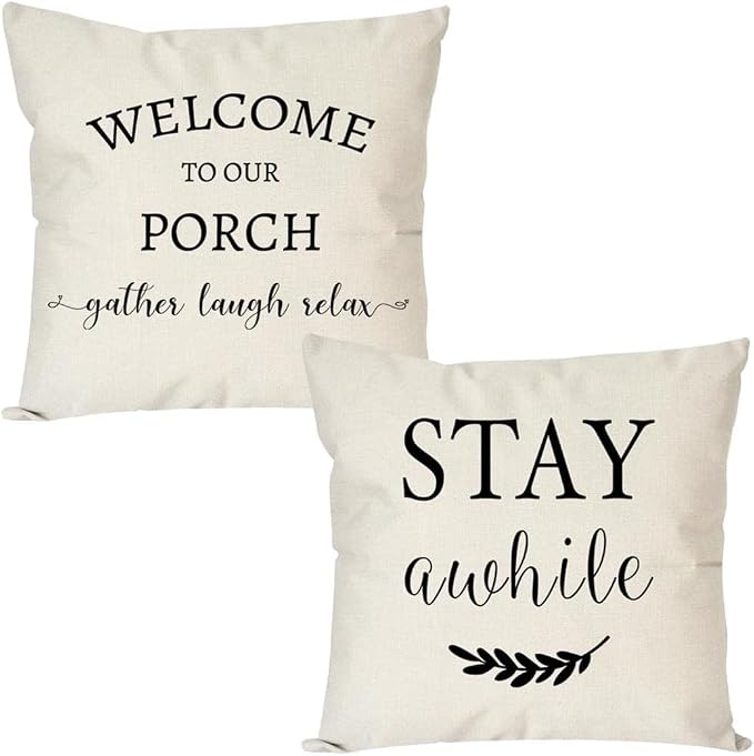 PANDICORN Welcome to Our Porch Stay Awhile Pillow Covers 20x20 Set of 2 by PANDICORN