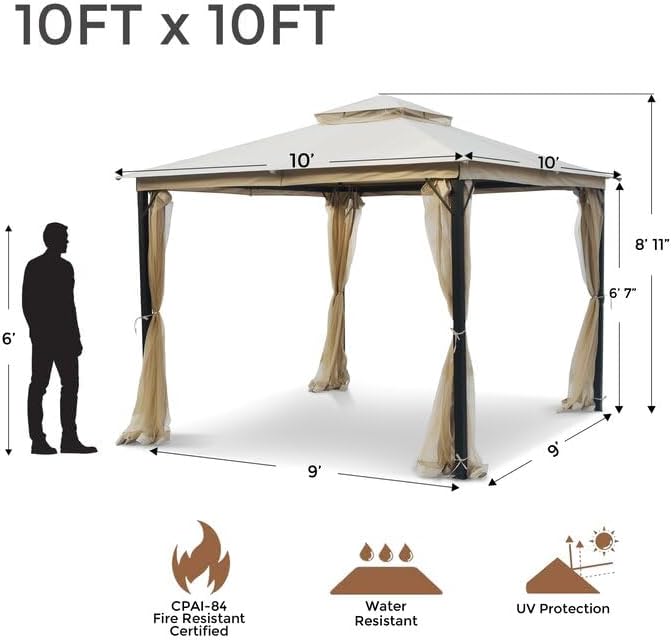 Patio Gazebo 10x10, Outdoor Gazebos, Heavy Duty Gazebo Soft Top Gazebos - Image 2