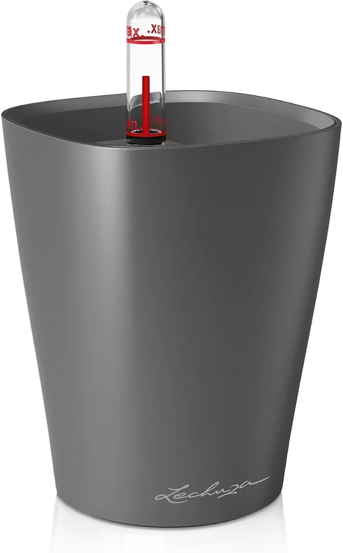 Lechuza MINI-DELTINI Charcoal Metallic, Self-Watering Small Indoor Planter by LECHUZA