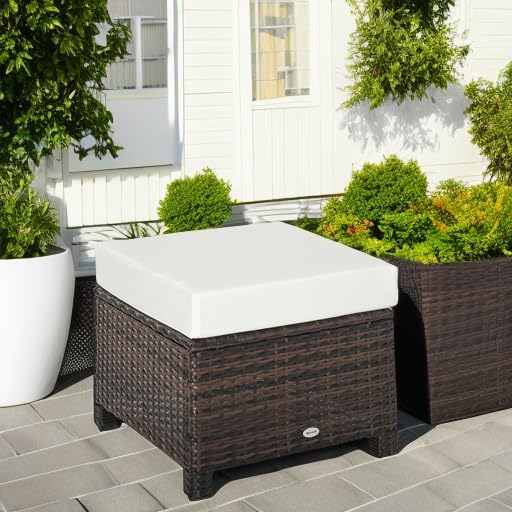 Outsunny 20" Patio Wicker Ottoman, Additional Seating, Side Table - Image 6