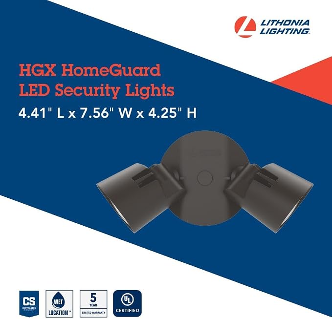Lithonia Lighting HomeGuard 2-Light LED Outdoor Flood Lights, Wall or Ceiling - Image 5