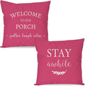 PANDICORN Welcome to Our Porch Stay Awhile Outdoor Decorative Throw Pillow by PANDICORN