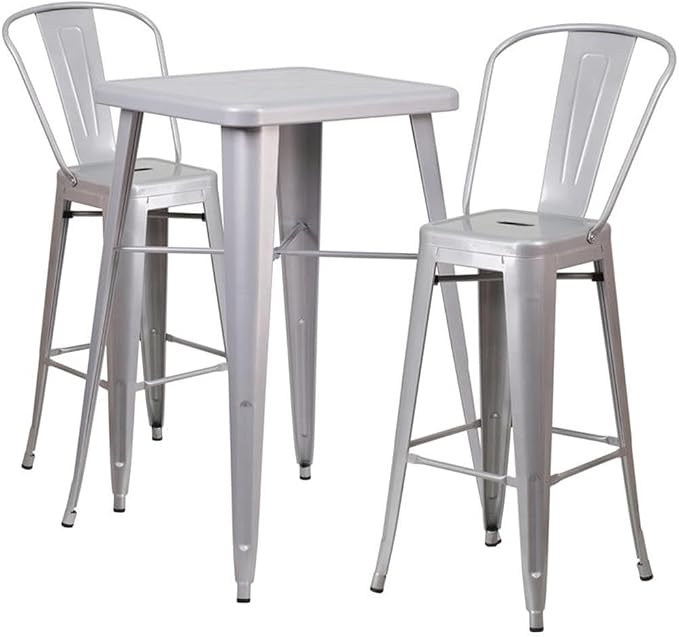 Flash Furniture Commercial Grade 23.75" Square Silver Metal Indoor-Outdoor Bar by FlashFurniture