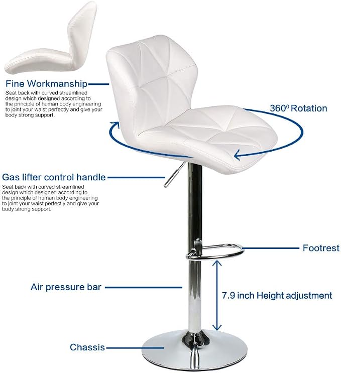 ARTETHYS Bar Table and Chairs Set of 3 White Heigh Adjustable Round Pub Desk - Image 4