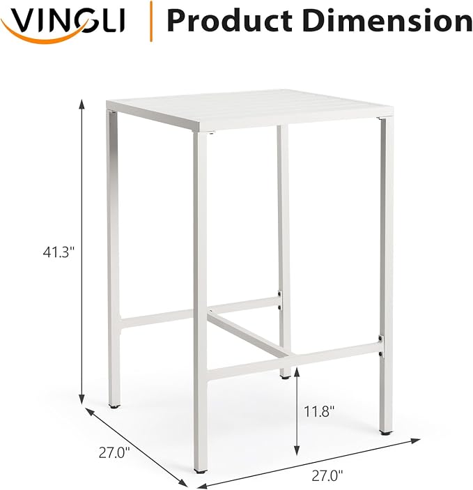 VINGLI 27 Inch Outdoor Bar Table, All-Weather Aluminum Patio Balcony Pub Table - Image 3