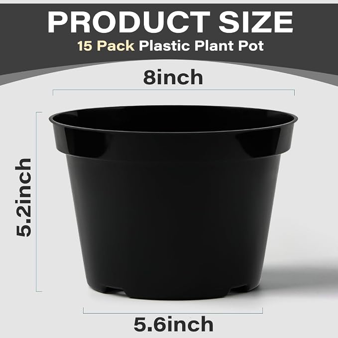 BTPLASTIK 8 Inch Plastic Plant Pots, 15 Pack Sturdy Nursery Pot - Image 2