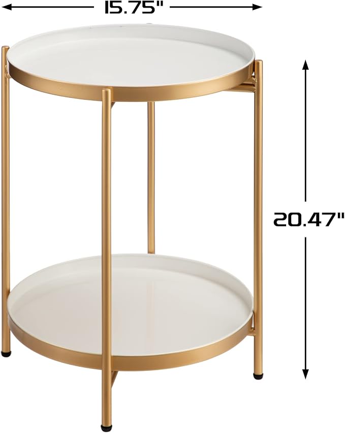 HollyHOME 2-Tier Round Gold Side Table, Outdoor Small Folding Accent Stand - Image 3