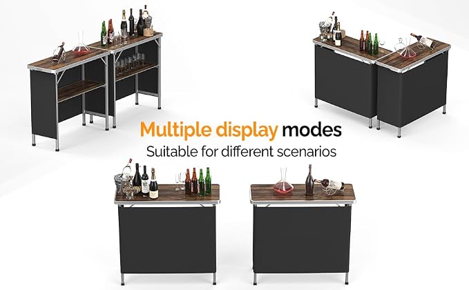 VINGLI Portable Bar Table, 2-Tier Shelves, Mobile Bar Table - Image 4