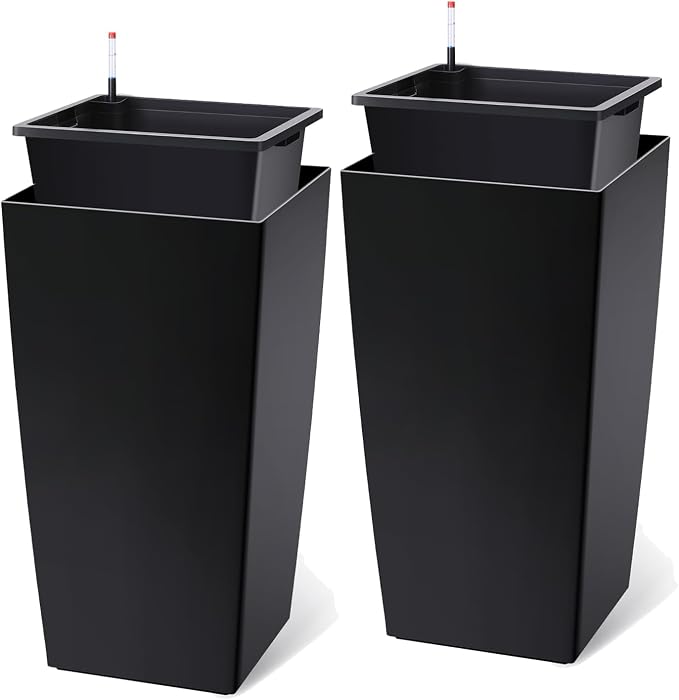 30 Inch Tall Self Watering Planters Set of 2, Outdoor Plant Pots by Unknown