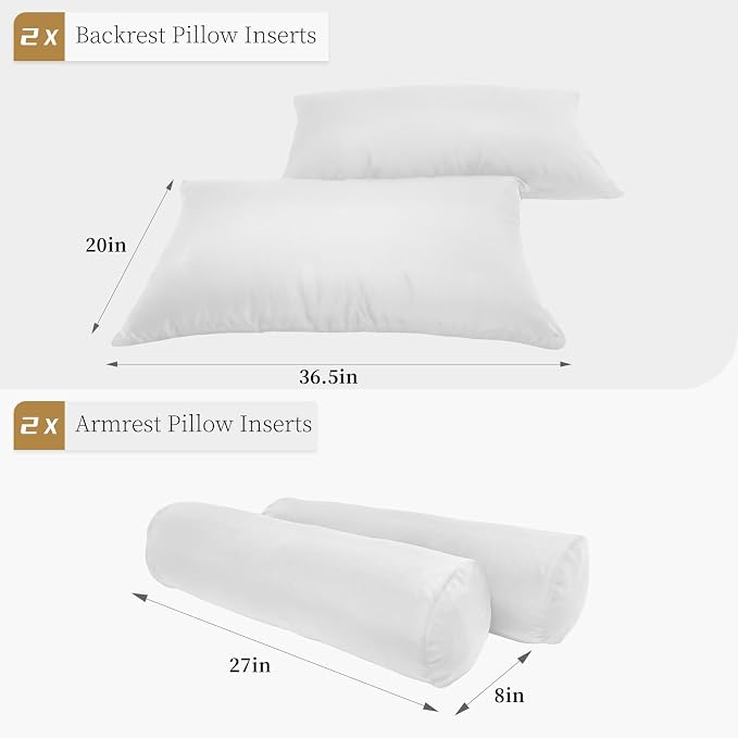 Twin Size Pillow & Bolster Cushion PP Cotton Fiberfill Inserts Replacement Set - Image 2