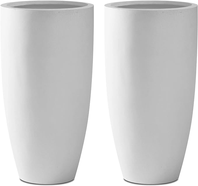 Kante 23.6" H Pure White Concrete Tall Planters, Large Outdoor Indoor by Kante