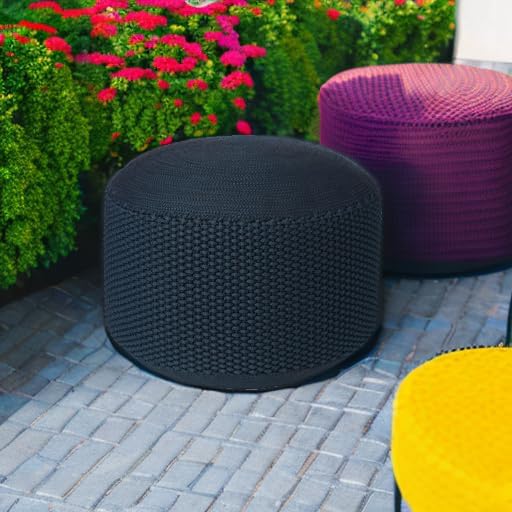 BIRDROCK HOME Outdoor Pouf Ottoman | Hand Woven Waterproof Foot Stool - Image 5