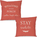 PANDICORN Welcome to Our Porch Stay Awhile Outdoor Decorative Throw Pillow by PANDICORN