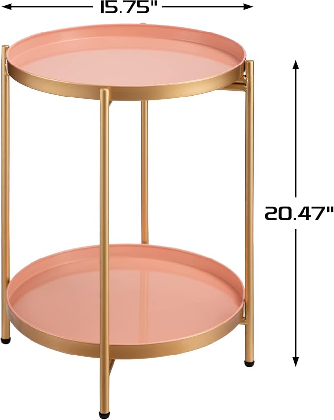 HollyHOME 2-Tier Round Gold Side Table, Outdoor Small Folding Accent Stand - Image 3