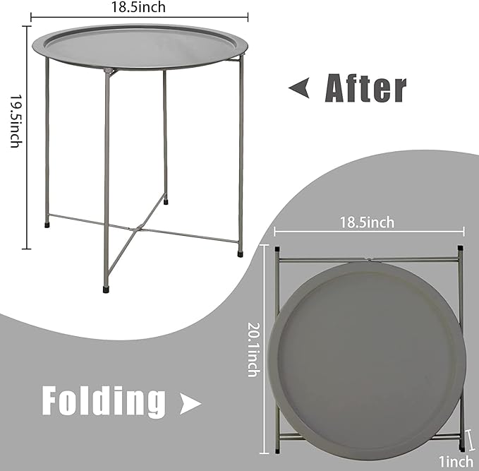 Garden 4 you Folding Tray Metal Side Table 2PC Grey Round End Table Cyan Sofa - Image 3