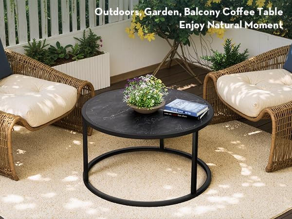 SAYGOER Black Coffee Table Round Marble CoffeeTables - Image 9