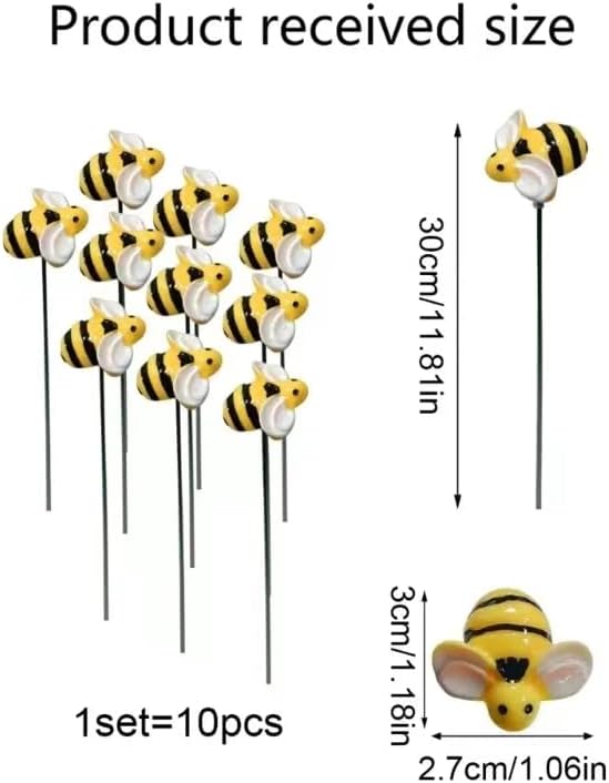 DYJAGYO 10Pcs Bee Garden Stakes Decor, Flower Pot Bed GardenDecorGarden Stakes - Image 7