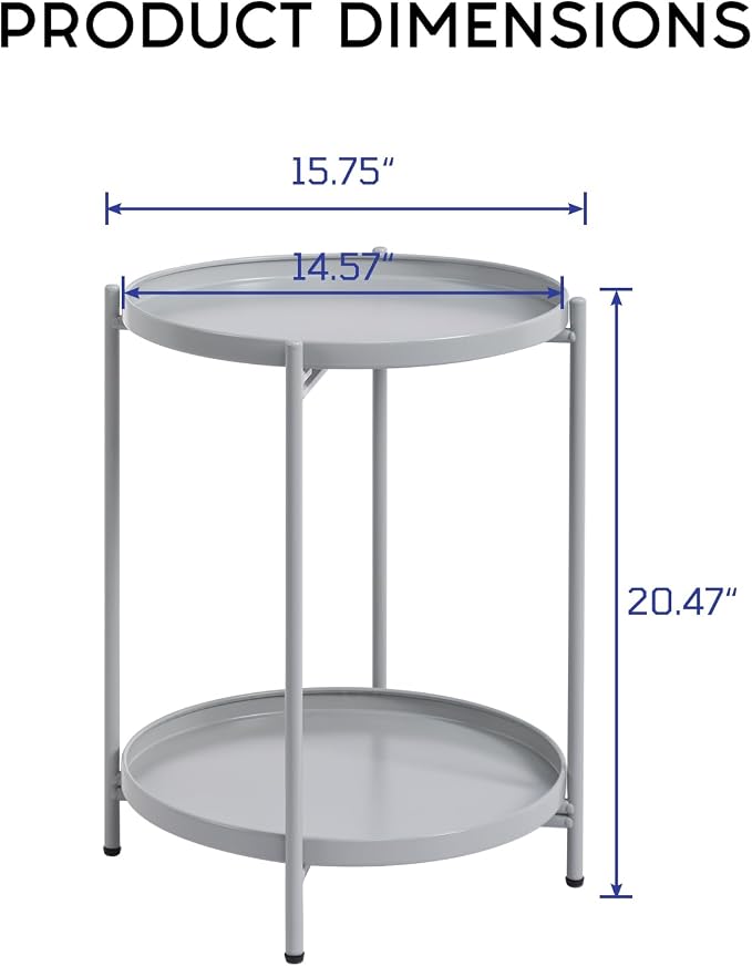 HollyHOME 2-Tier Round Side Table, Outdoor Small Folding Accent Stand - Image 3