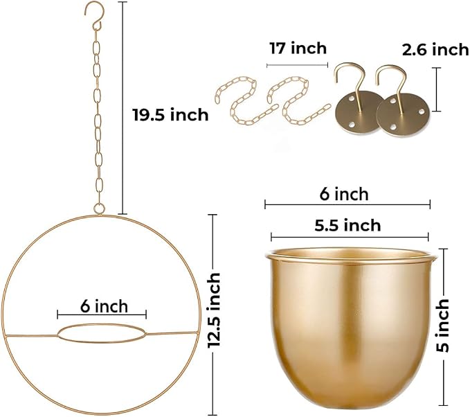 2 Pack Gold Hanging Planter, Hanging Planters - Image 3