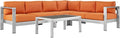 Modway Shore 5-Piece Aluminum Outdoor Patio Sectional Sofa Set in Silver Orange by Modway