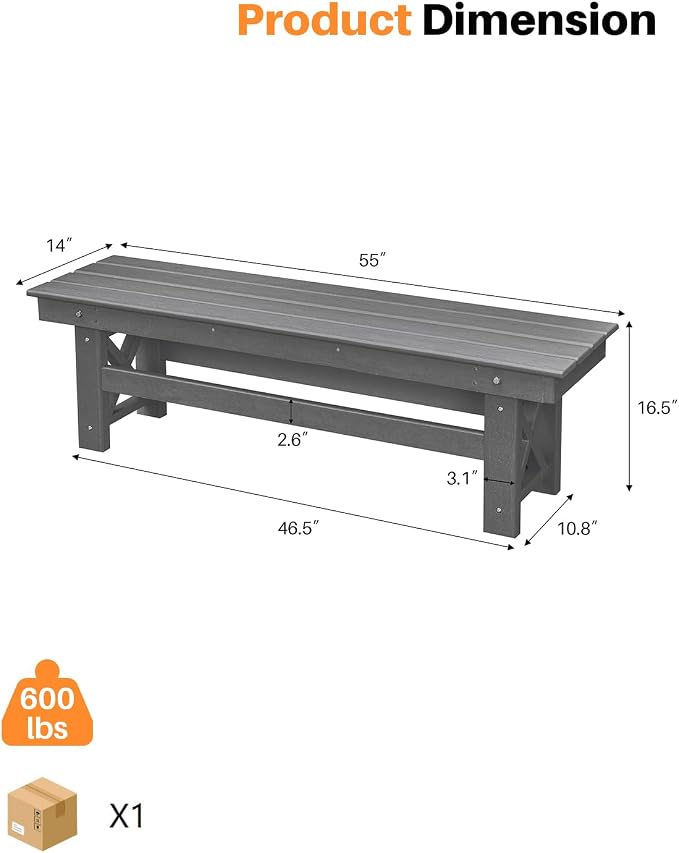HDPE Outdoor Bench, Poly Lumber Adirondack Benches, Fade-Resistant HDPE Garden - Image 3