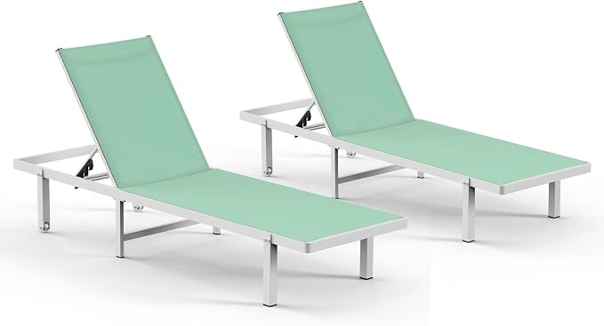 Aluminum Outdoor Lounge Chairs Set of 2, Pool Lounge Chairs - Image 7