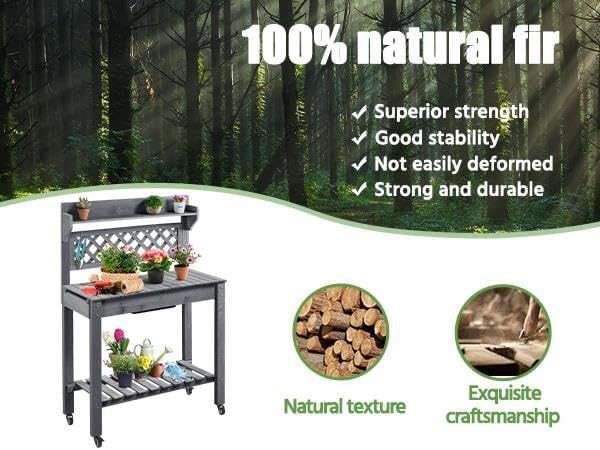 Yaheetech Potting Bench Table Outdoor Garden Potting Table Wooden Workstation - Image 9