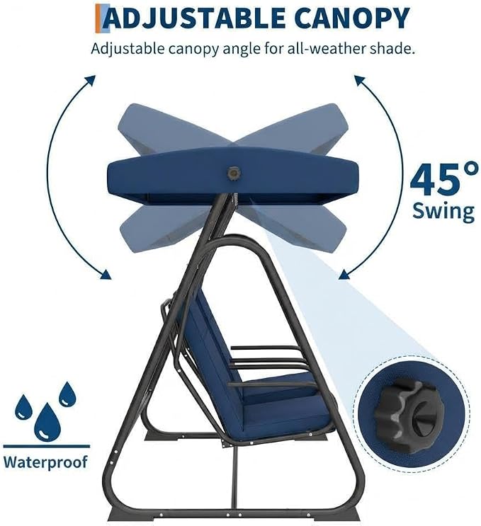 2 Person Porch Swing Chair, Heavy Duty Outdoor Patio Swing Glider - Image 5