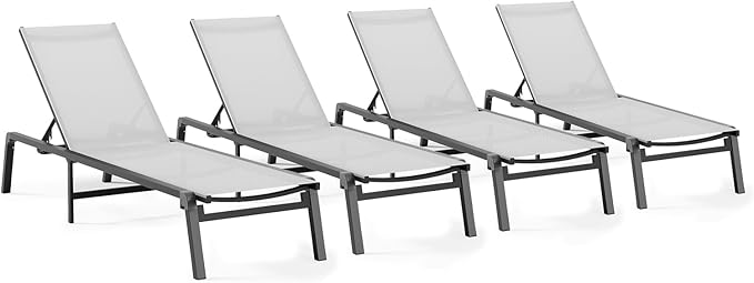Patio Chaise Lounge Chair Set of 4, Foldable Lounge Chair by CIOKEA